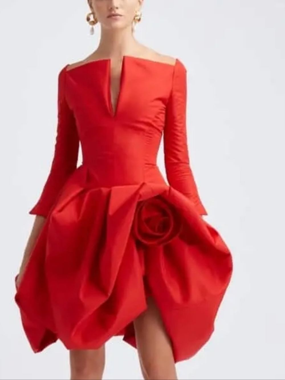 $4,800 OSCAR DE LA RENTA BLACK SILK BLACK LINED VOLUMIN ROSE RUNWAY DRESS US 8 - Picture 14 of 16